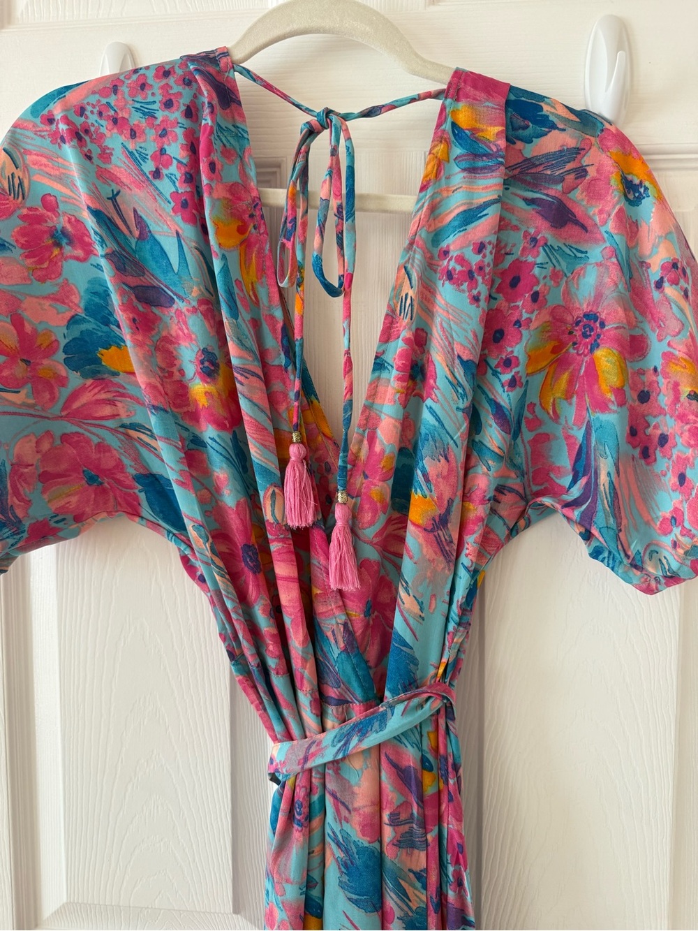 Kimono wrap dress pink blue watercolor